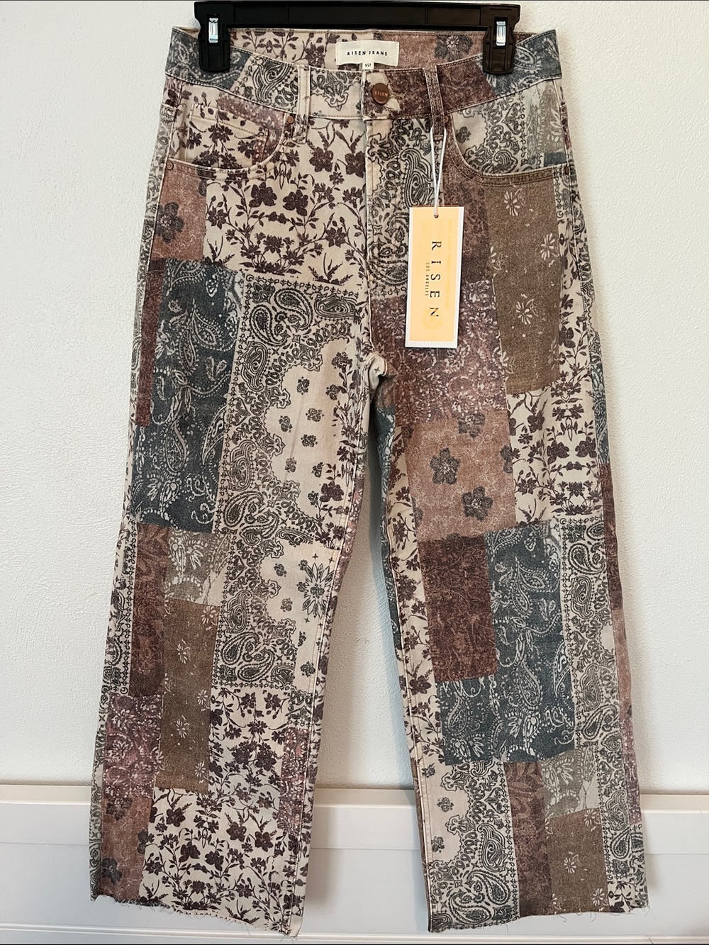 NWT! Risen Ankle Wide Leg Patchwork Pants - Picture 3 of 6